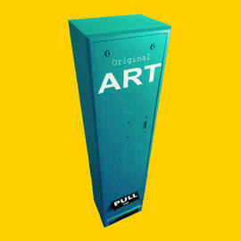 Art vending machine on orange background